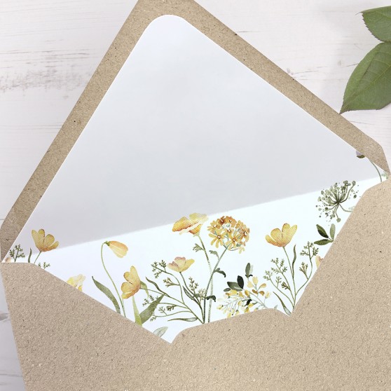 'Spring Yellow' Printed Envelope Liner Sample with Envelope