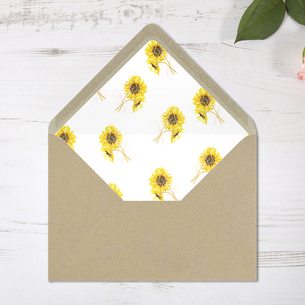 'Sunflower' Printed Envelope Liner Sample with Envelope