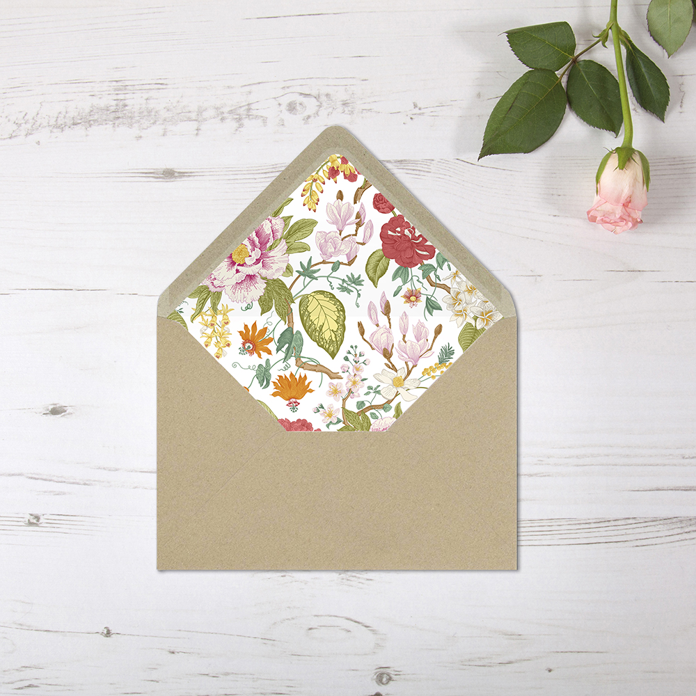 'Vintage Blooms' Printed Envelope Liner Sample with Envelope