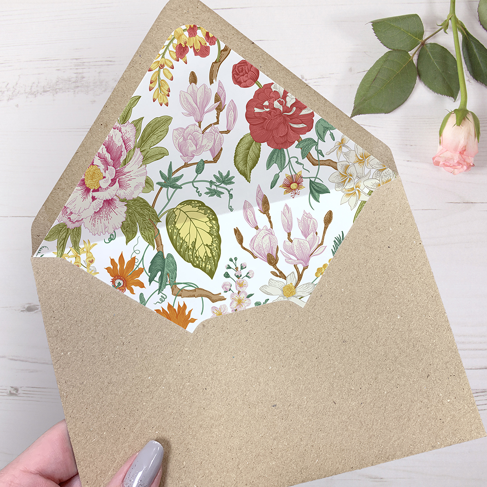 'Vintage Blooms' Printed Envelope Liner with Envelope