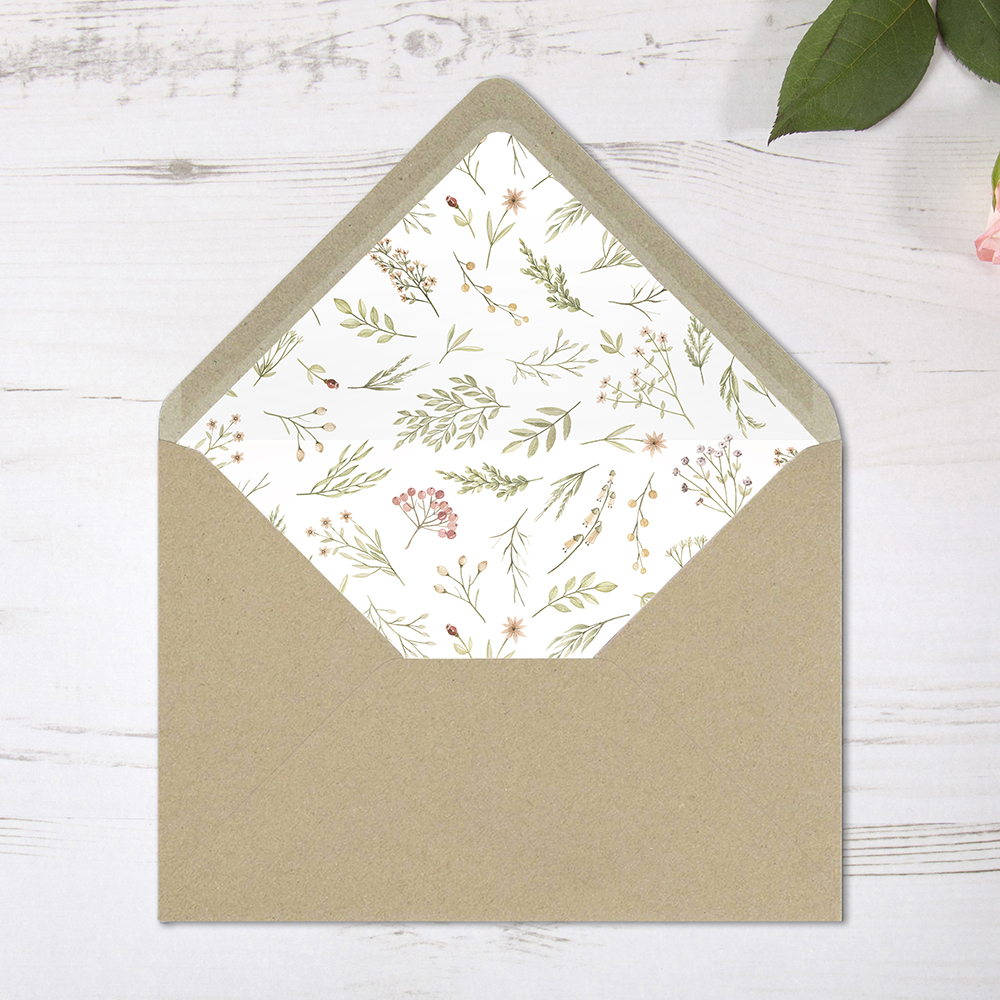 'Woodland Floral' Printed Envelope Liner Sample with Envelope