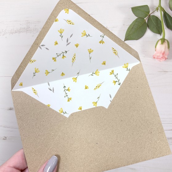 'Yellow Floral Watercolour' Printed Envelope Liner with Envelope
