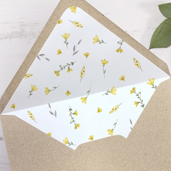 'Yellow Floral Watercolour' Printed Envelope Liner Sample with Envelope