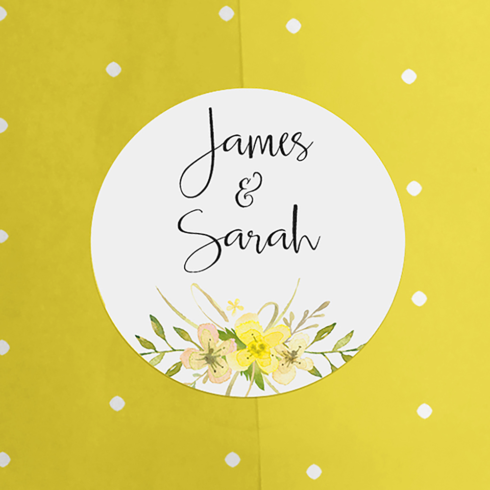 'Yellow Multi Floral Watercolour' Hole-punched Wedding Invitation