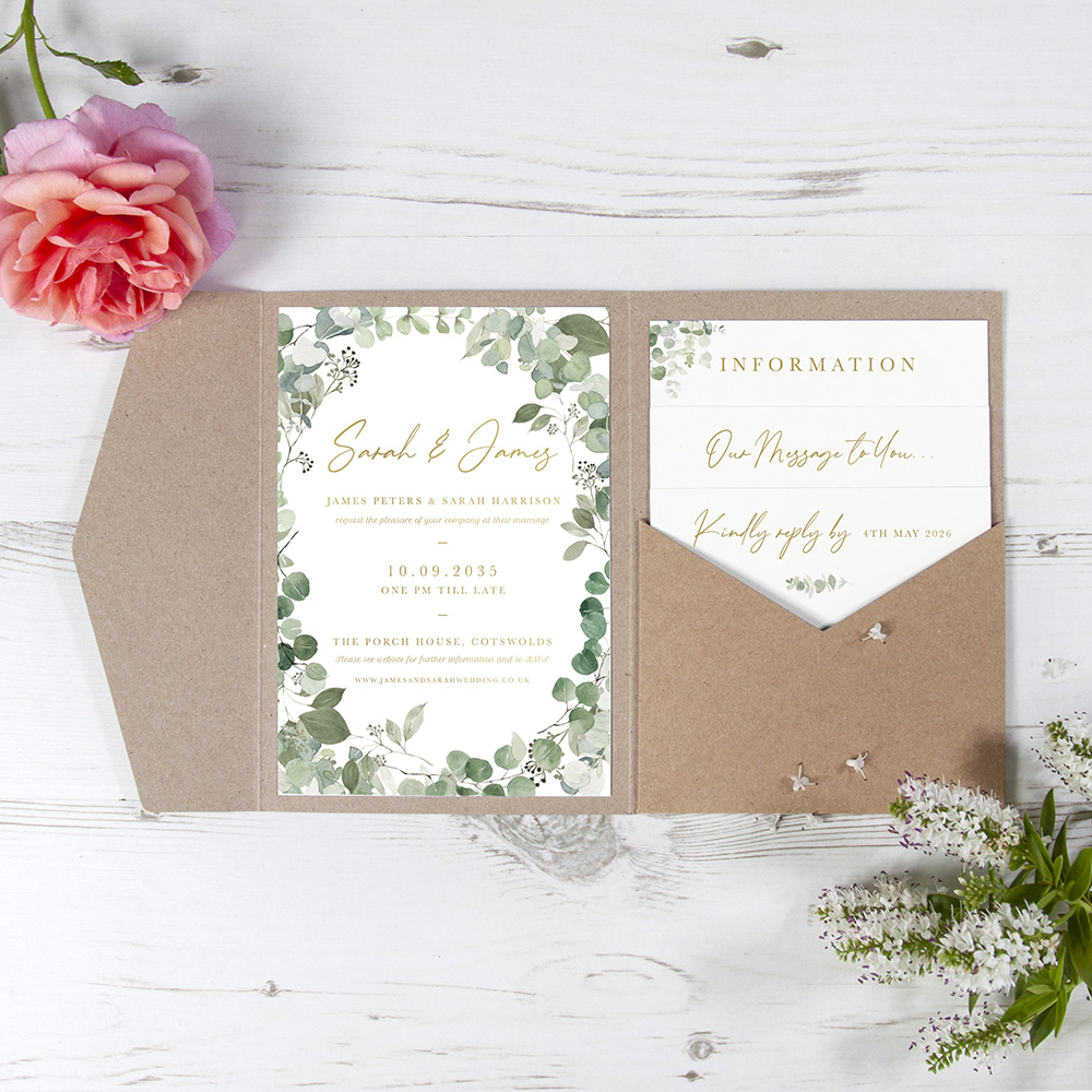 'Classic Eucalyptus CE21' Foil Pocketfold Wedding Invitation