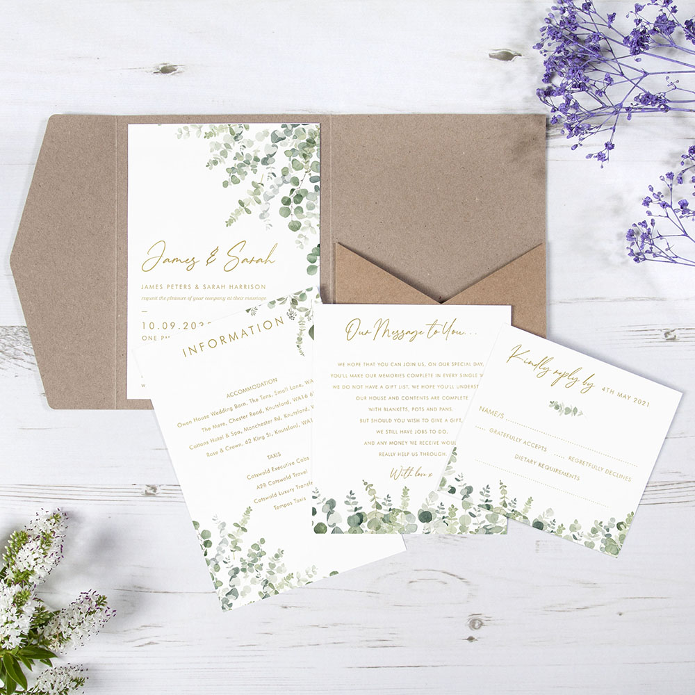'Classic Eucalyptus' Foil Pocketfold Wedding Invitation