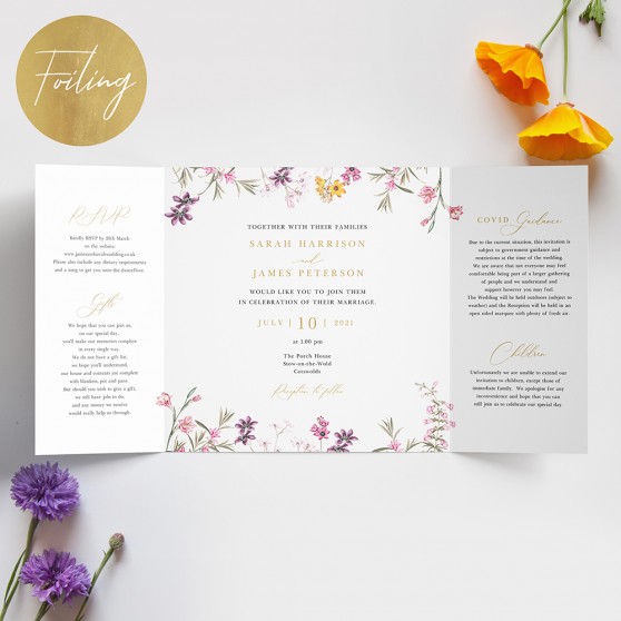 'Wild Botanical' Foil Printed Gatefold Wedding Invitation