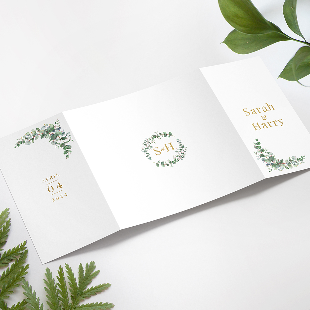 'Campagna Eucalyptus' Foil Printed Gatefold Wedding Invitation