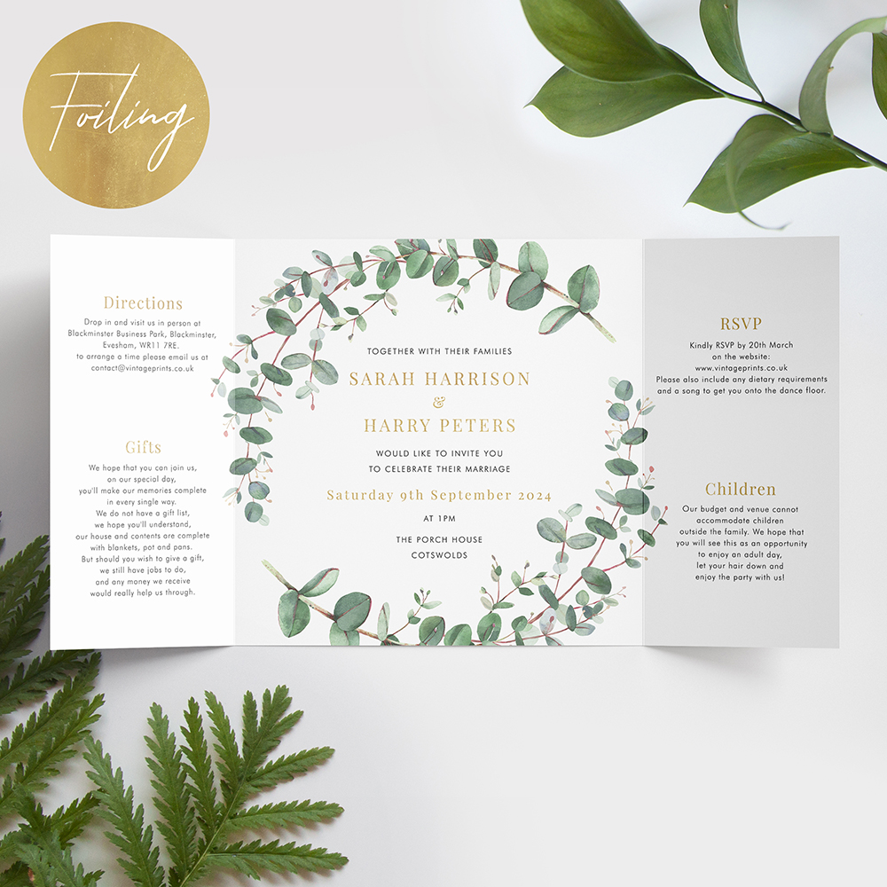 'Campagna Eucalyptus' Foil Printed Gatefold Wedding Invitation