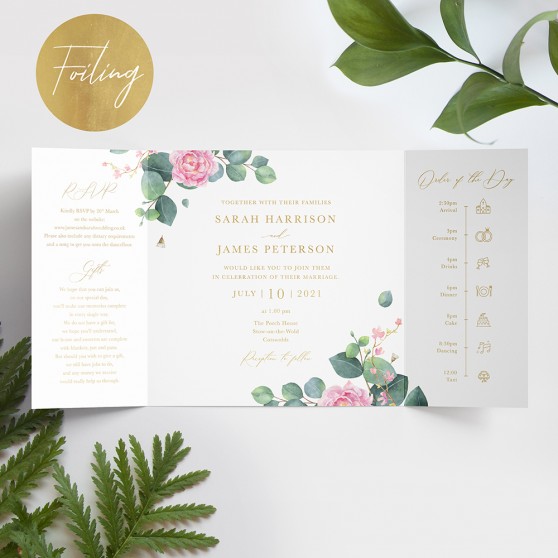 'Eucalyptus Blush' Foil Printed Gatefold Wedding Invitation