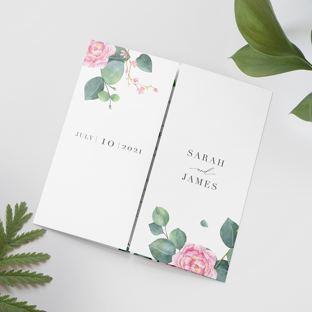 'Eucalyptus Blush' Foil Printed Gatefold Wedding Invitation
