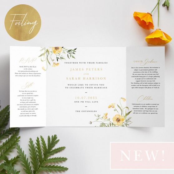 'Spring Collection Yellow SC10' Foil Printed Gatefold Wedding Invitation