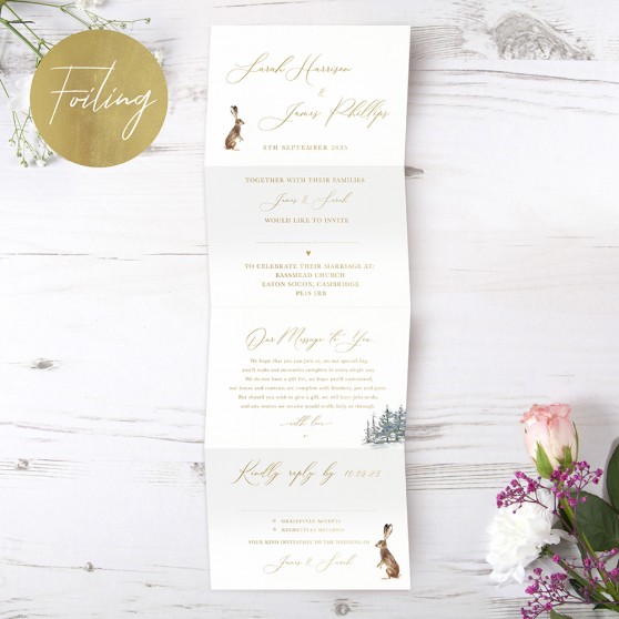 'Christmas Hare' Folded Foil Wedding Invitation
