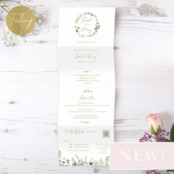 'Classic Eucalyptus' Folded Foil Wedding Invitation