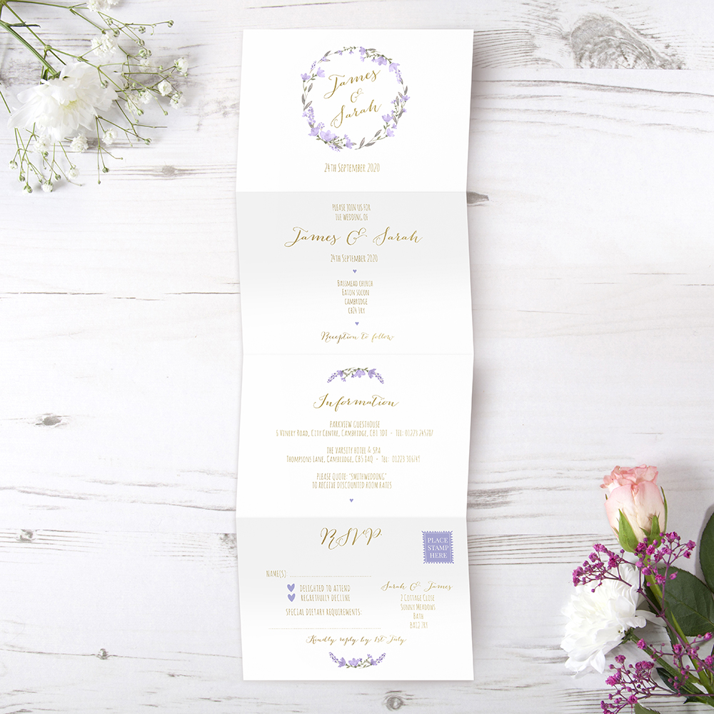 'Lavender Floral' Folded Foil Invite