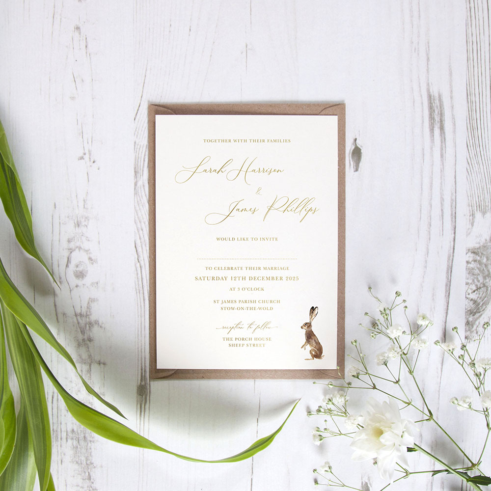 'Christmas Hare' Standard Foil Wedding Invitation