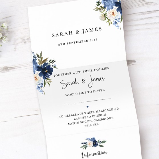 'Blue Velvet' Folded Wedding Invitation Sample