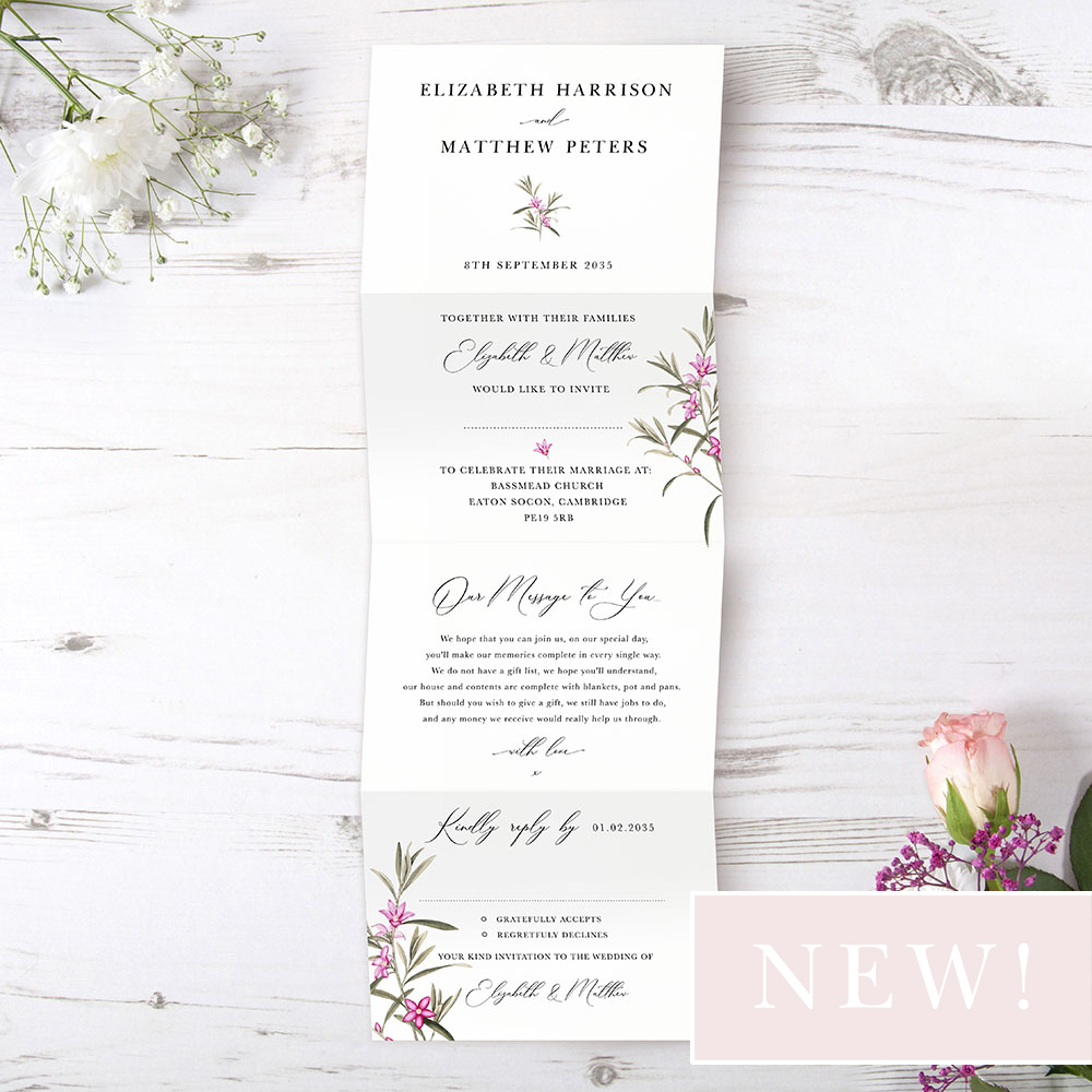 'Pink Botanical' Folded Invitation Sample