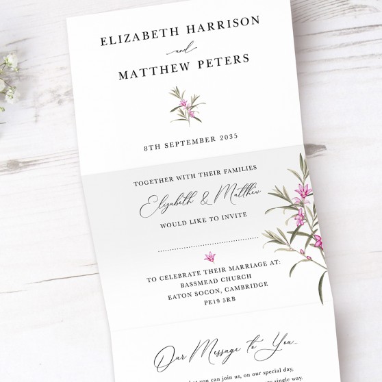 'Pink Botanical' Folded Invitation