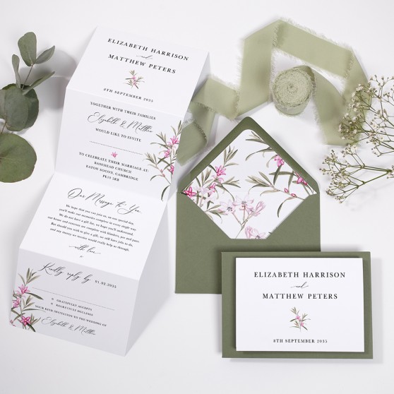 'Pink Botanical' Folded Invitation Sample