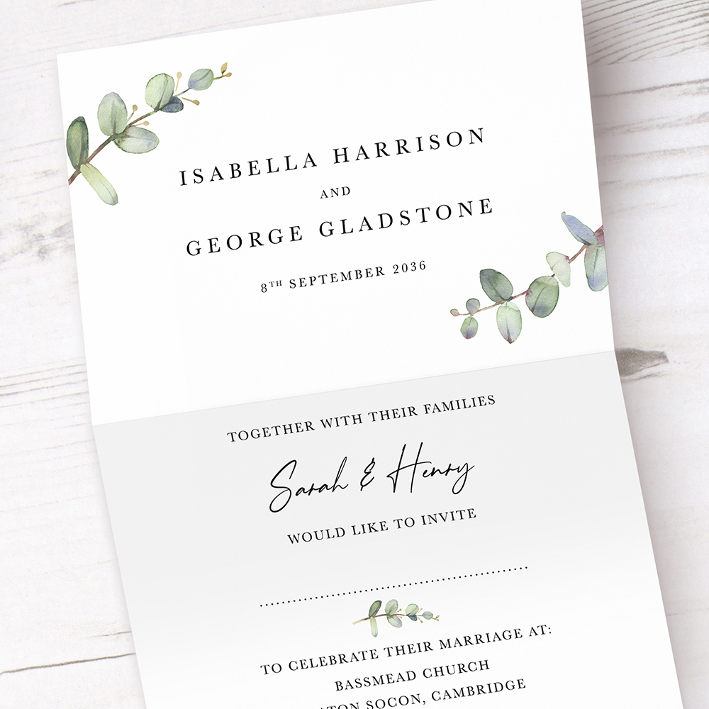 'Campagna Eucalyptus' Folded Wedding Invitation Sample