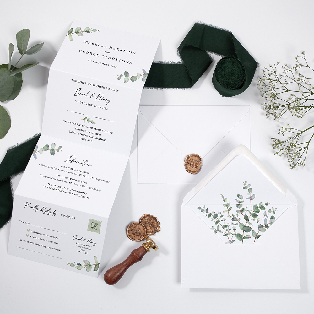 'Campagna Eucalyptus' Folded Wedding Invitation Sample