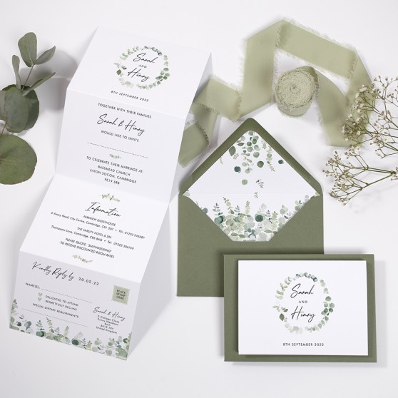 'Classic Eucalyptus' Folded Invitation Sample
