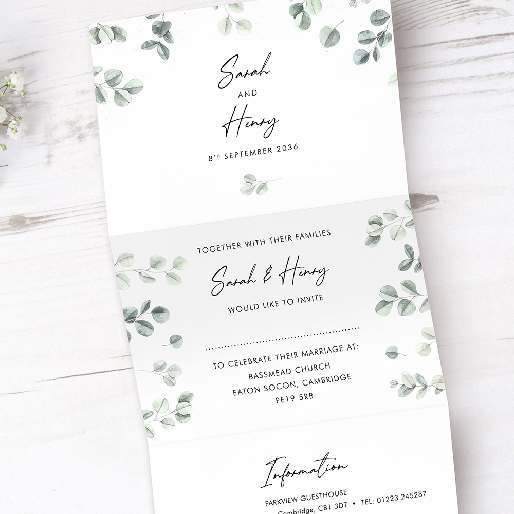 'Eucalyptus' Folded Wedding Invitation Sample