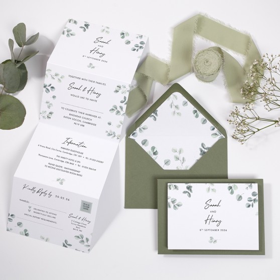 'Eucalyptus' Folded Wedding Invitation Sample
