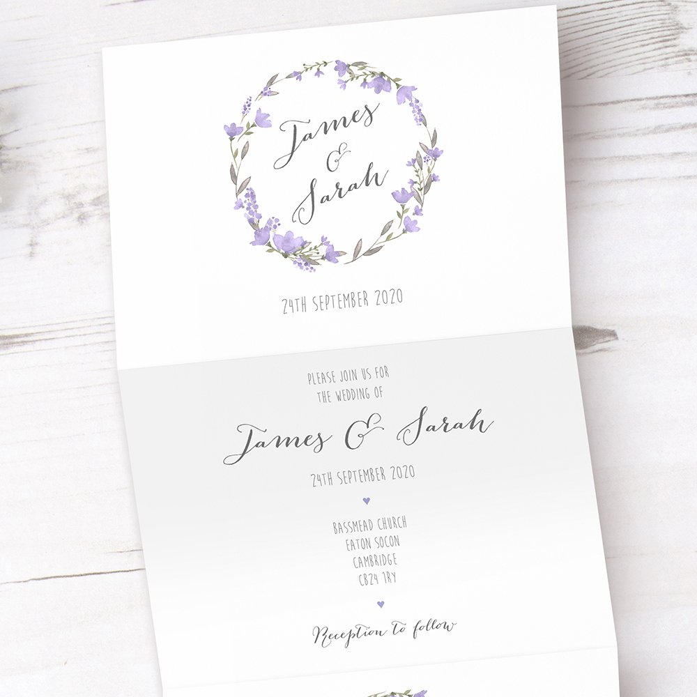 'Lavender Floral' Folded Invitation Sample