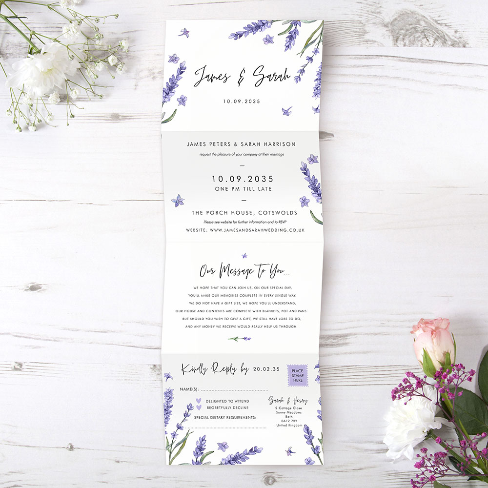 'Lavender L12' Folded Wedding Invitation