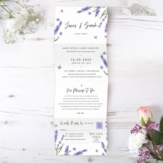 'Lavender L12' Folded Wedding Invitation Sample