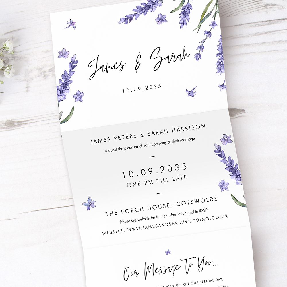 'Lavender L12' Folded Wedding Invitation