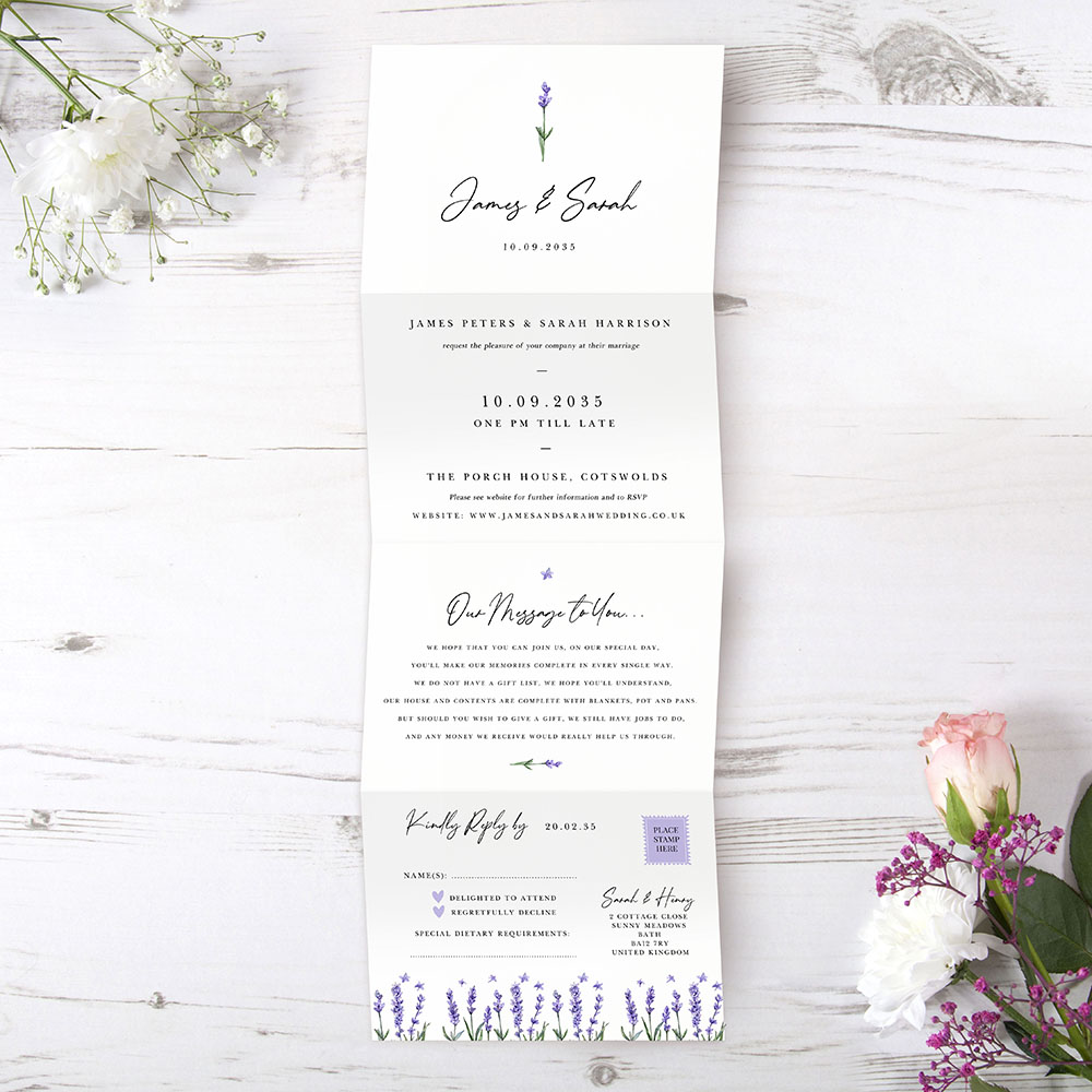 'Lavender' Folded Invitation Sample