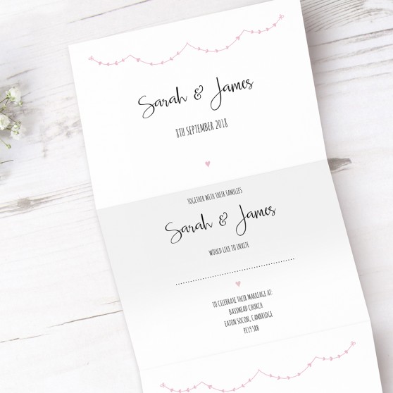 'Pink Heart Bunting' Folded Invite