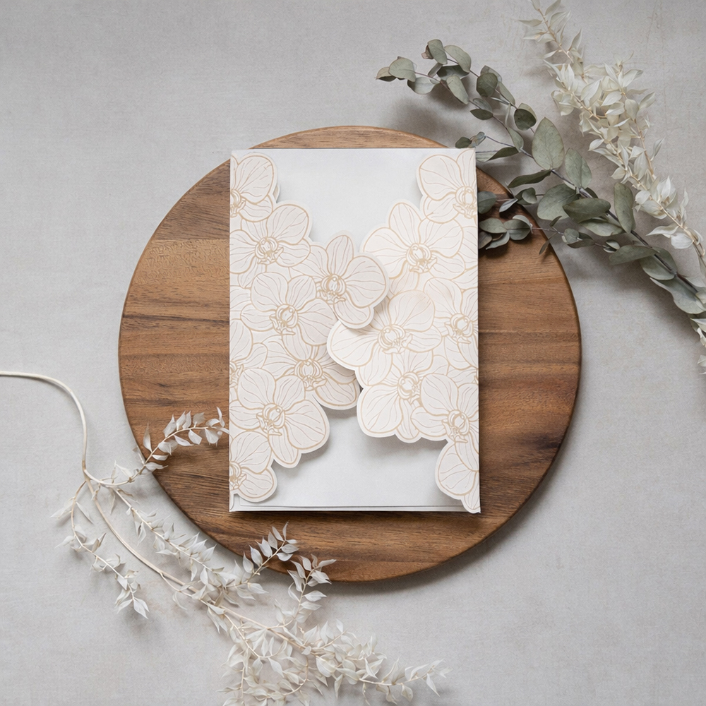 'Orchid' Shaped Mounted Gatefold Invite
