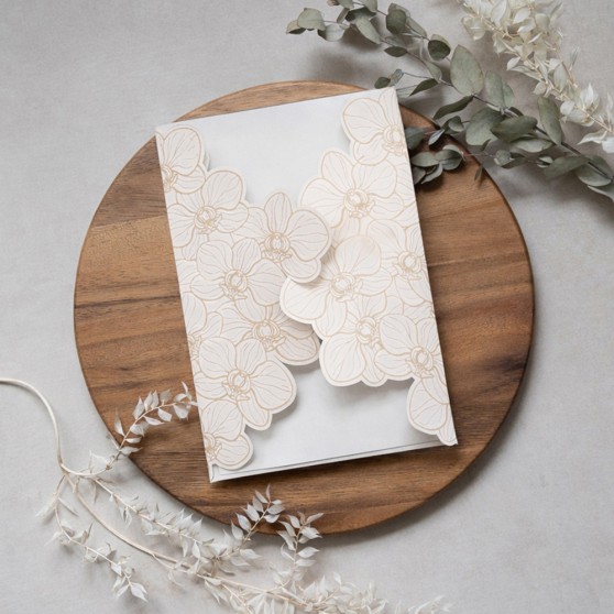 'Orchid' Shaped Mounted Gatefold Invite