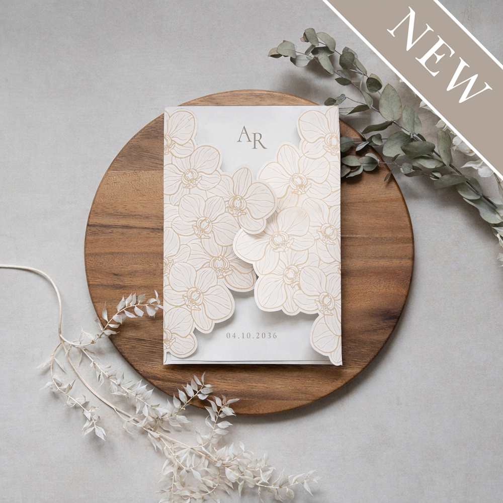'Orchid' Shaped Mounted Gatefold Invite