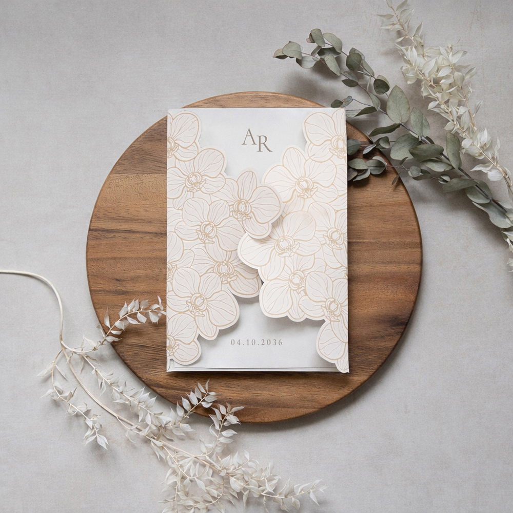 'Orchid' Shaped Mounted Gatefold Invite