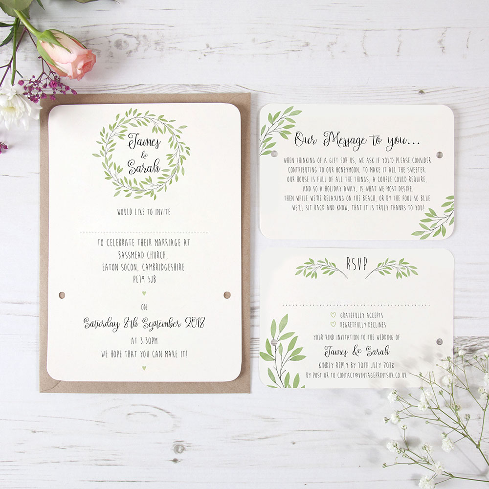'Autumn Green' Hole-punched Wedding Invitation Sample