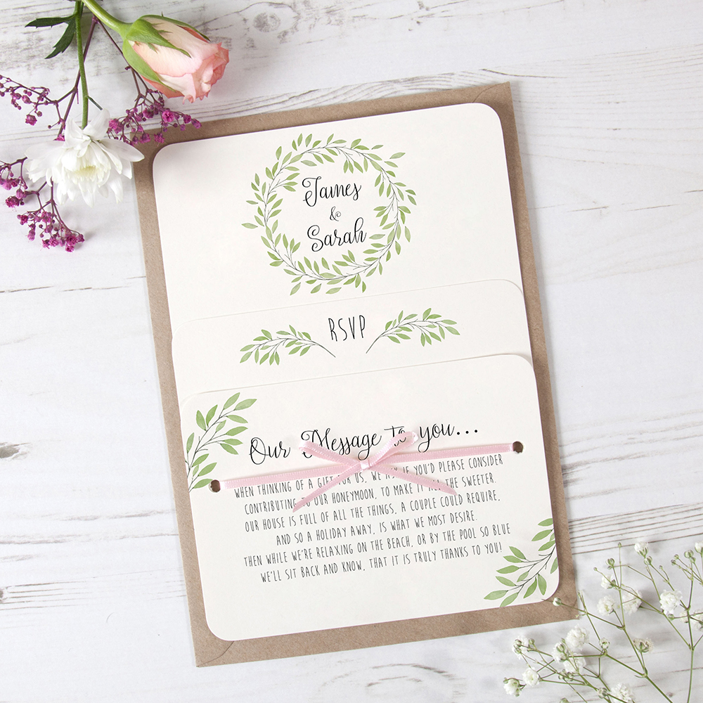 'Autumn Green' Hole-punched Wedding Invitation