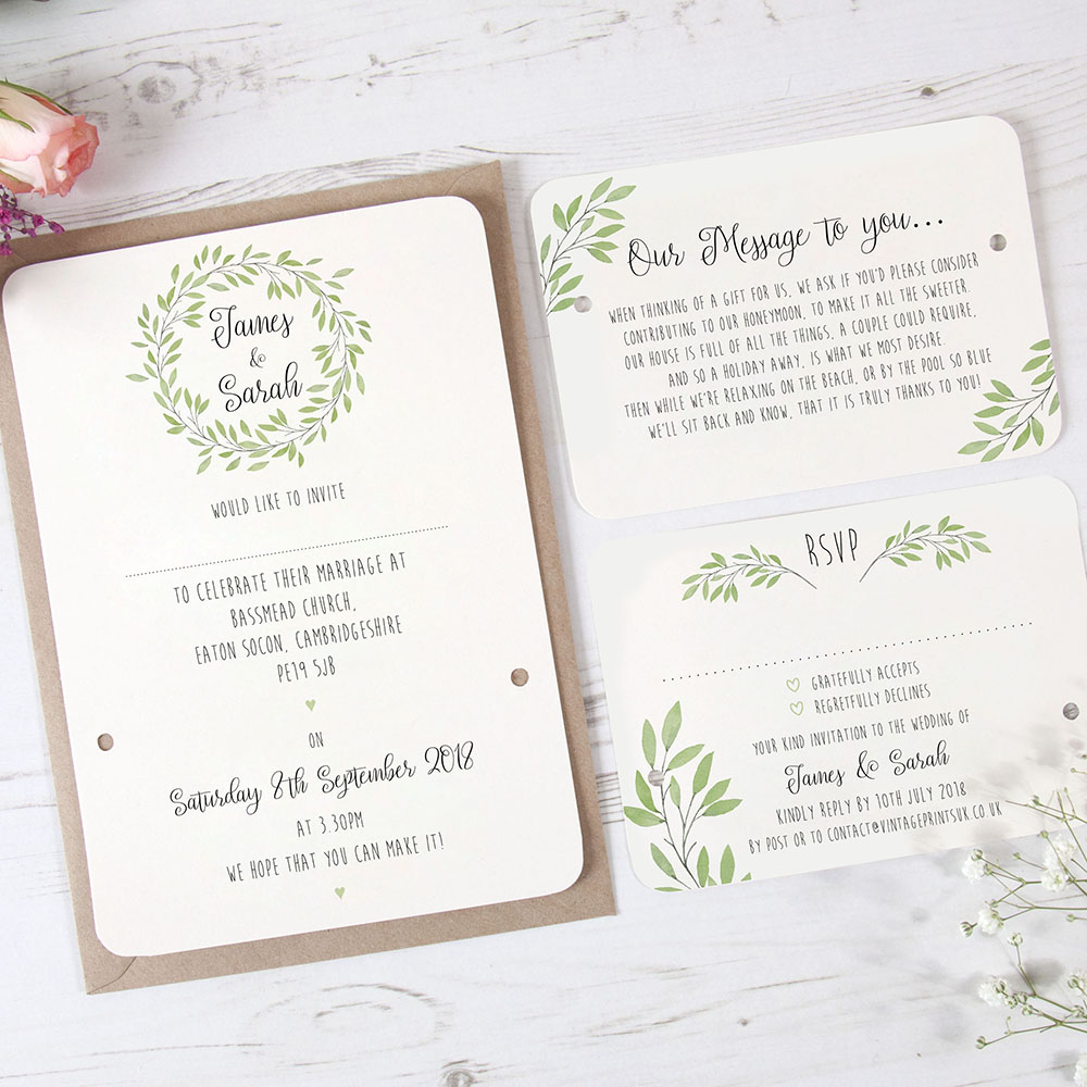 'Autumn Green' Hole-punched Wedding Invitation Sample
