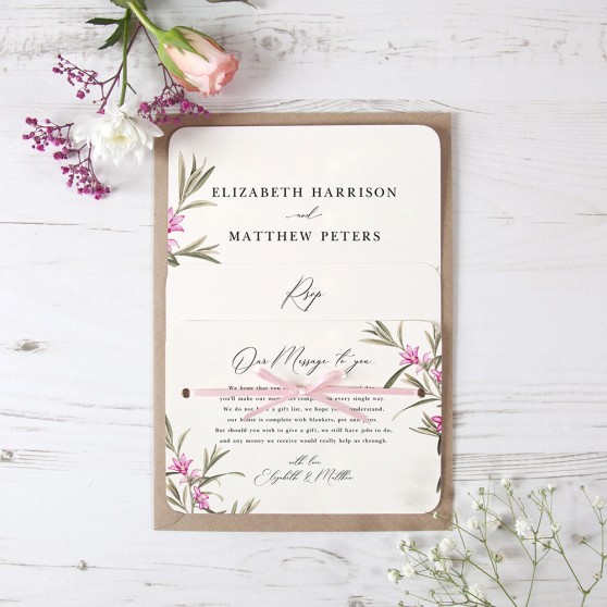 'Pink Botanical' Hole-punched Wedding Invitation Sample