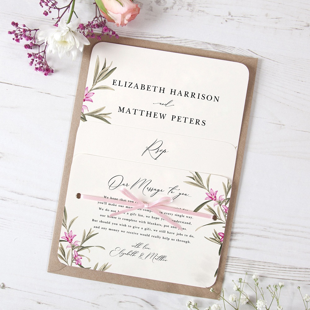 'Pink Botanical' Hole-punched Wedding Invitation