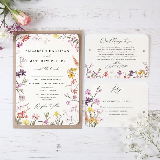 'Wild Botanical' Hole-punched Wedding Invitation Sample