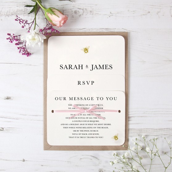 'Bumble Bee' Hole-punched Wedding Invitation Sample