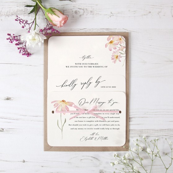 'Daisy Pink' Hole-punched Wedding Invitation Sample