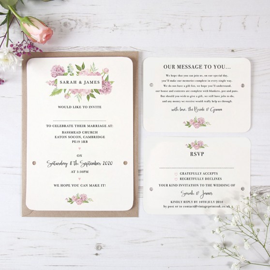 'Hydrangea' Hole-punched Wedding Invitation Sample