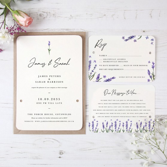 'Lavender' Hole-punched Wedding Invitation Sample