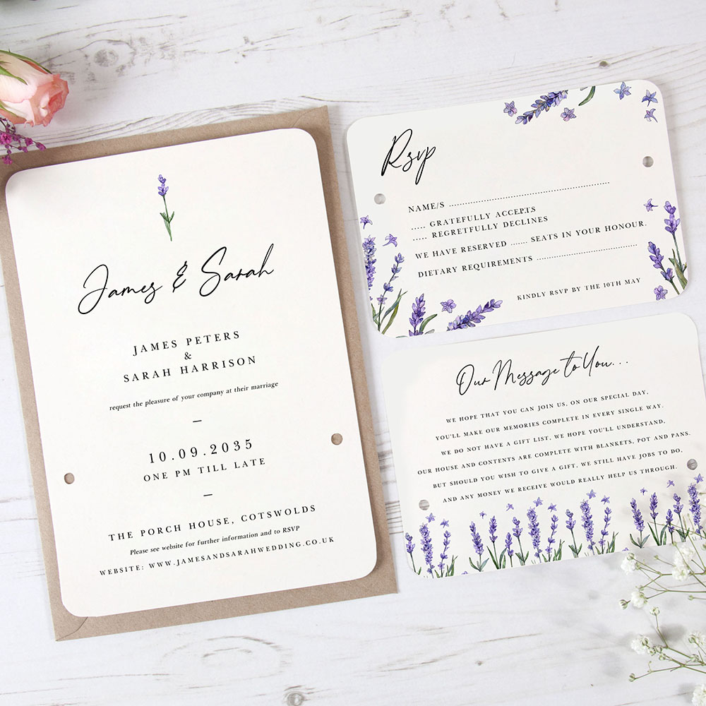 'Lavender' Hole-punched Wedding Invitation 